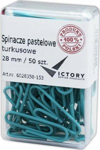 Victory Office Product SPINACZE BIUROWE VICTORY OFFICE 28MM 50 SZT. OKRĄGŁE PASTELOWE TURKUSOWE POJEMNIK PLASTIKOWY 1