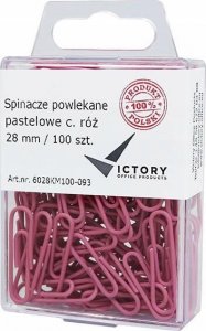 Victory Office Product SPINACZE BIUROWE VICTORY OFFICE 28MM 100 SZT. OKRĄGŁE PASTELOWE CIEMNORÓŻOWE POJEMNIK PLASTIKOWY ZAWIESZANY 1