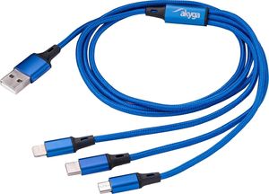 Kabel USB Akyga USB-A - USB-C + microUSB + Lightning 1.2 m Niebieski (AK-USB-27) 1