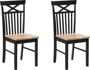 Beliani Zestaw 2 krzeseł do jadalni jasne drewno z czarnym HOUSTON 1