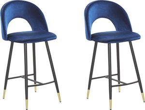 Beliani Zestaw 2 krzeseł barowych welurowy niebieski FALTON 1