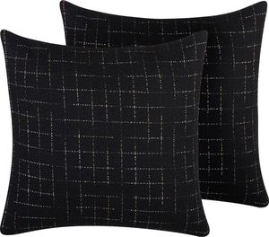 Beliani Zestaw 2 poduszek dekoracyjnych geometryczny wzór 45 x 45 cm czarny BELLFLOWER 1