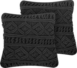 Beliani Zestaw 2 poduszek dekoracyjnych makrama 45 x 45 cm czarne MUDANYA 1