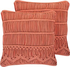 Beliani Zestaw 2 poduszek dekoracyjnych makrama 45 x 45 cm pomarańczowa AKKOY 1