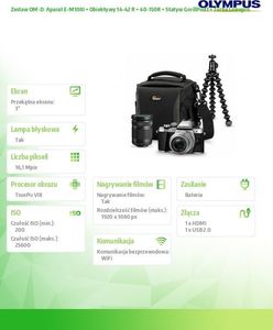 Lustrzanka Olympus Olympus Zestaw OM-D: Aparat E-M10III + Obiektywy 14-42 R + 40-150R + Statyw GorillPod3 + Torba Lowepro 6