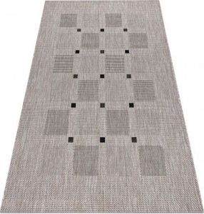 Dywany Łuszczów DYWAN SZNURKOWY SIZAL FLOORLUX 20079 kwadraty srebrny / czarny, 240x330 cm 1