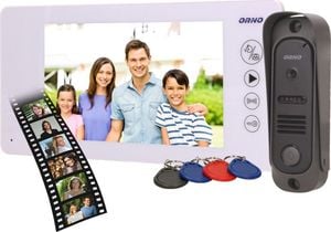 Orno Zestaw wideodomofonowy bezsłuchawkowy, kolor, 7" LCD, pin hole, pamięć, z czytnikiem breloków zbliżeniowych, biały, ARCUS RFID 1