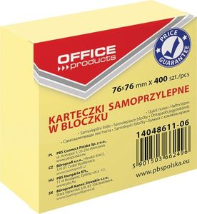 Office Products Kostka samoprzylepna OFFICE PRODUCTS, 76x76mm, 1x400 kart., pastel, jasnożółty 1