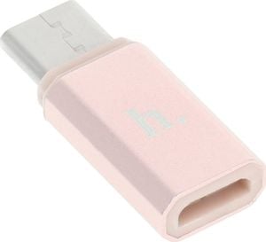 Adapter USB Hoco USB-C - microUSB Różowy  (6957531031253) 1