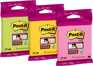 Post-it Bloczki samoprzylepne Post-it Super Sticky (6820-SS), 76x76mm, 75 kart., w opakowaniu zbiorczym, mix kolorów 1