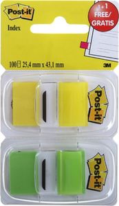 Post-it Zestaw zakładek indeksujących Post-it (6923SP-45PO), pp, 25,4x43,1mm, 2x50 kart., żółty/zielony 1