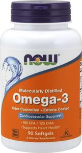 NOW Foods NOW Foods - Omega-3, Destylowane Molekularnie (Kontrolowany Zapach+Powłoczka Jelitowa), 90 kapsułek miękkich 1