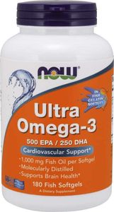 NOW Foods NOW Foods - Ultra Omega-3 (w Żelatynie Rybiej), 180 kapsułek miękkich 1