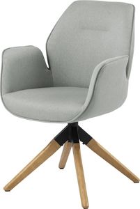 Selsey SELSEY Krzesło tapicerowane z podłokietnikami Lorea z funkcją auto-return jasnoszare na dębowych nóżkach 1