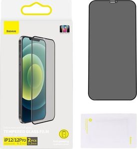 Baseus Baseus 2x szkło hartowane 0,3 mm Anti Spy z ramką na cały ekran iPhone 12 Pro / iPhone 12 (SGAPIPH61P-KS01) (case friendly) 12