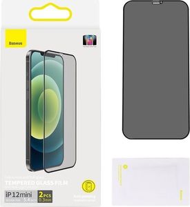 Baseus Baseus 2x szkło hartowane 0,3 mm Anti Spy z ramką na cały ekran iPhone 12 mini (SGAPIPH54N-KR01) (case friendly) 12