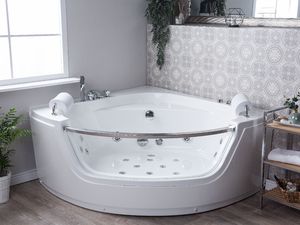 Wanna Beliani Wanna narożna LED z hydromasażem biała 140 cm MANGLE 2