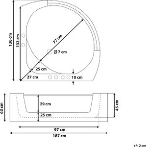 Wanna Beliani Wanna narożna LED z hydromasażem biała 140 cm MANGLE 8