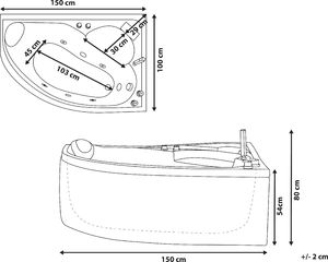 Wanna Beliani Wanna narożna LED lewa z hydromasażem biała NEIVA 8