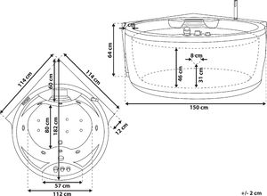 Wanna Beliani narożna Milano Led z hydromasażem biała 8