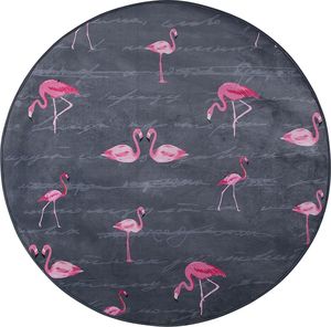 Beliani Dywan okrągły we flamingi 120 cm szary KERTE 1
