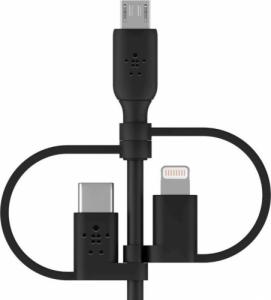 Kabel USB Belkin USB-A - USB-C + microUSB + Lightning Czarny (CAC001bt1MBK) 1