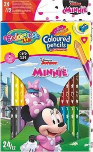 Patio Kredki ołówkowe trójkątne dwukolorowe 12 sztuk 24 kolory + temperówka Colorino Kids Minnie 1