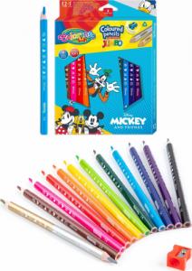 Patio Kredki ołówkowe trójkątne JUMBO 12 sztuk 13 kolorów + temperówka Colorino Kids Mickey 1