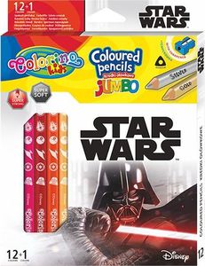 Patio Kredki ołówkowe trójkątne JUMBO 12 sztuk 13 kolorów + temperówka Colorino Kids Star Wars 1