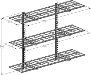 Ergosolid PG34B - Półka garażowa wisząca metalowa Solidna do 135 kg - Potrójna 1220x305mm 1