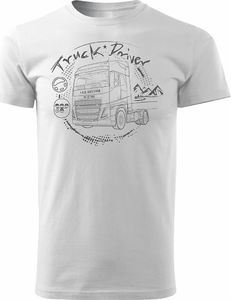 Topslang Koszulka z ciężarówką Volvo prezent dla kierowcy Tira TIR męska biała REGULAR S 1