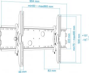 TooQ Uchwyt ścienny  LP4970T-B 37'' - 70'' 2