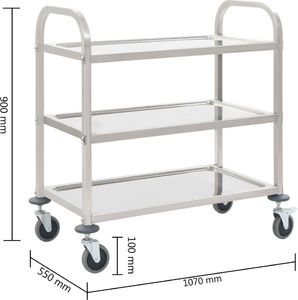 vidaXL Wózek kelnerski 3-półkowy 107x55x90 cm stal nierdzewna 50914) 6
