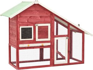 vidaXL Domek dla królika, czerwono-biały 140x63x120 cm, drewno jodłowe 1