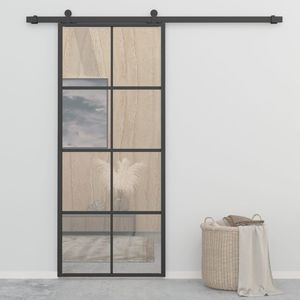 vidaXL Drzwi przesuwne, aluminium i szkło ESG, 83x205 cm, czarne 1