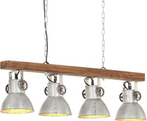 Lampa wisząca vidaXL Industrialna lampa sufitowa, srebrna, E27, drewno mango 1