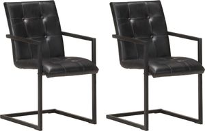 vidaXL Krzesła stołowe, wspornikowe, 2 szt., czarne, skóra naturalna 1