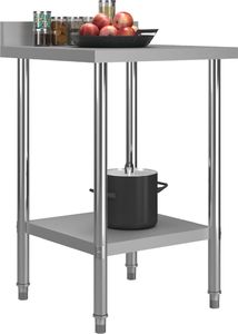 vidaXL Kuchenny stół roboczy z listwą, 60x60x93 cm, stal nierdzewna 2