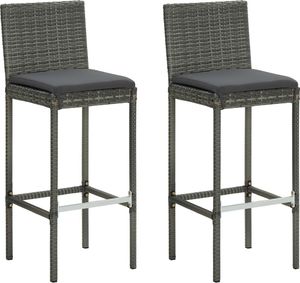vidaXL Ogrodowe stołki barowe z poduszkami, 2 szt., szare, polirattan 1