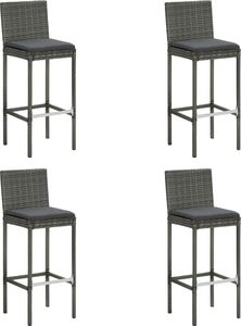 vidaXL Ogrodowe stołki barowe z poduszkami, 4 szt., szare, polirattan 1