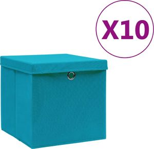 vidaXL Pudełka z pokrywami, 10 szt., 28x28x28 cm, błękitne 1