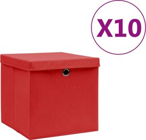 vidaXL Pudełka z pokrywami, 10 szt., 28x28x28 cm, czerwone 1
