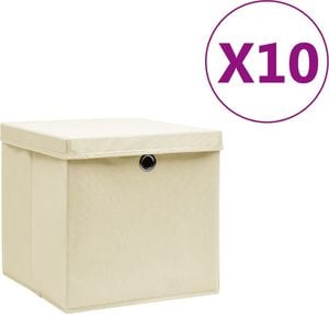 vidaXL Pudełka z pokrywami, 10 szt., 28x28x28 cm, kremowe 1