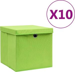 vidaXL Pudełka z pokrywami, 10 szt., 28x28x28 cm, zielone 1