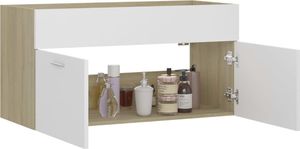 vidaXL Szafka pod umywalkę biel i dąb sonoma 90x38.5x46cm płyta 4