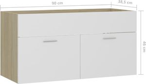 vidaXL Szafka pod umywalkę biel i dąb sonoma 90x38.5x46cm płyta 8