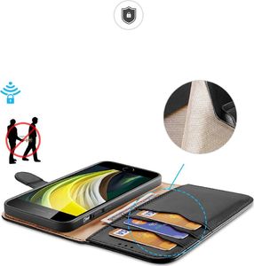 Dux Ducis Dux Ducis Hivo skórzane etui z klapką pokrowiec ze skóry naturalnej portfel na karty i dokumenty iPhone SE 2020 / iPhone 8 / iPhone 7 czarny 2
