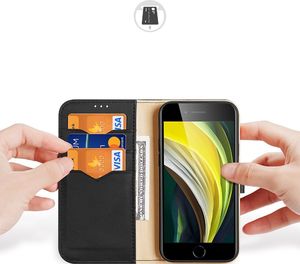 Dux Ducis Dux Ducis Hivo skórzane etui z klapką pokrowiec ze skóry naturalnej portfel na karty i dokumenty iPhone SE 2020 / iPhone 8 / iPhone 7 czarny 6