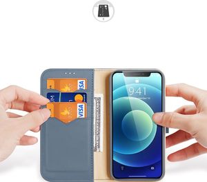 Dux Ducis Dux Ducis Hivo skórzane etui z klapką pokrowiec ze skóry naturalnej portfel na karty i dokumenty iPhone 12 mini niebieski 2