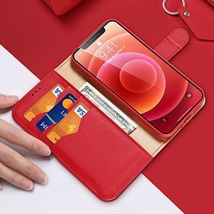 Dux Ducis Dux Ducis Hivo skórzane etui z klapką pokrowiec ze skóry naturalnej portfel na karty i dokumenty iPhone 12 mini czerwony 13